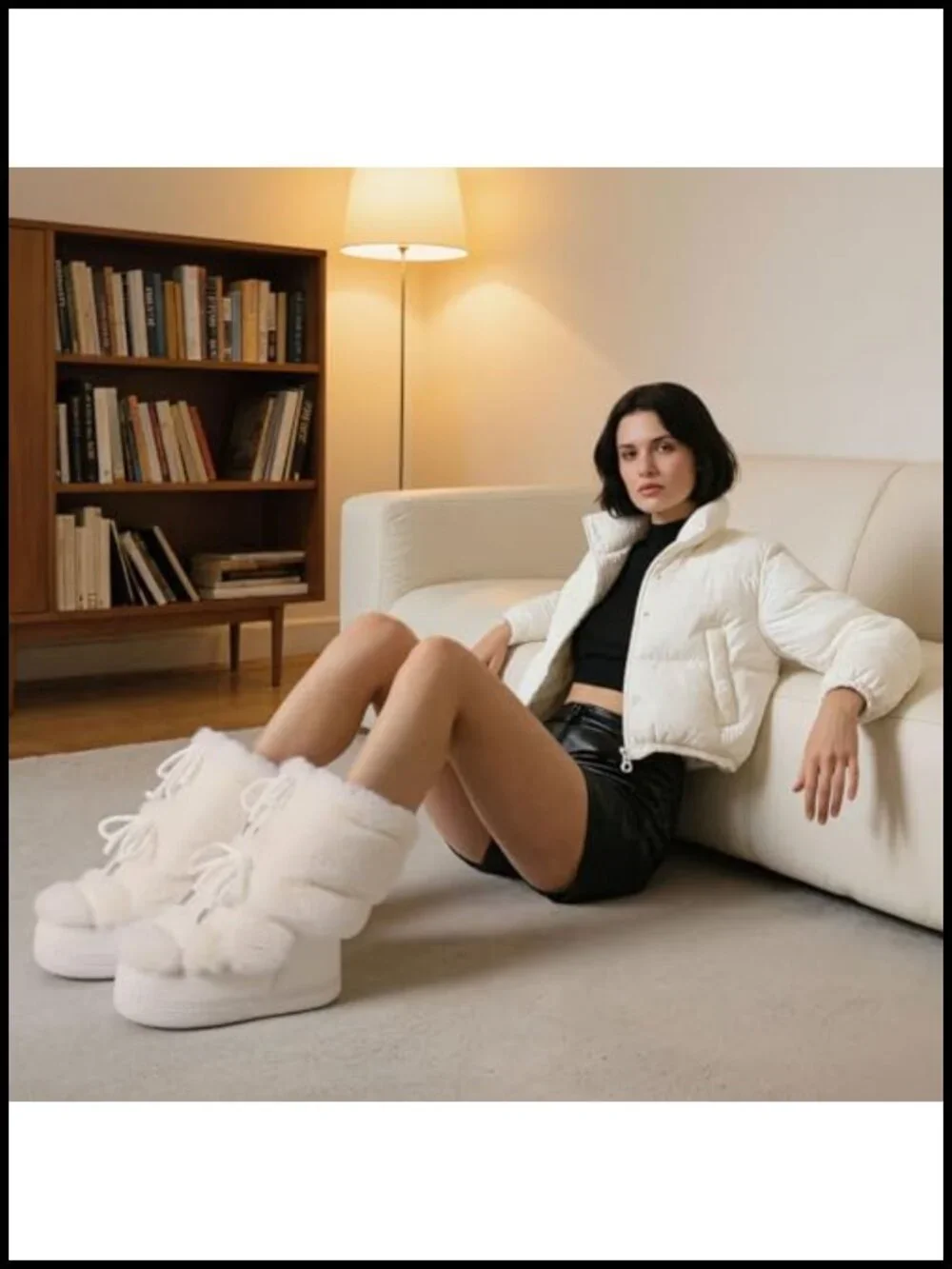 Women Fuzzy Faux Fur Platform Snow Boots Mid Calf Winter